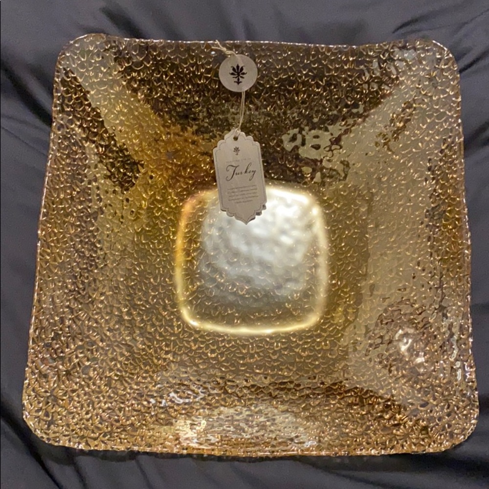 Beaded Large Amber Gold GlassTurkish Bowl